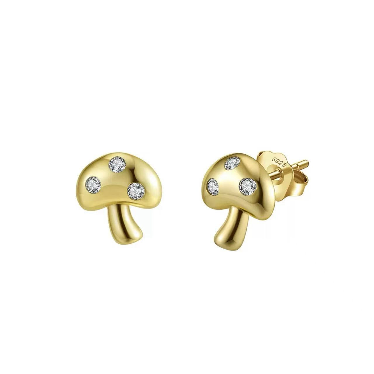 Cute Mushroom Stud Earrings – Sterling Silver or Gold Plated