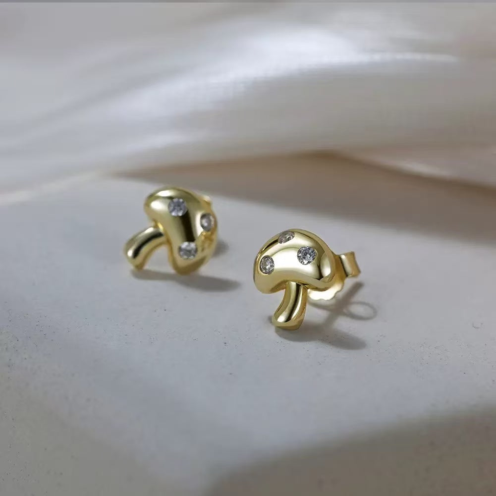 Cute Mushroom Stud Earrings – Sterling Silver or Gold Plated