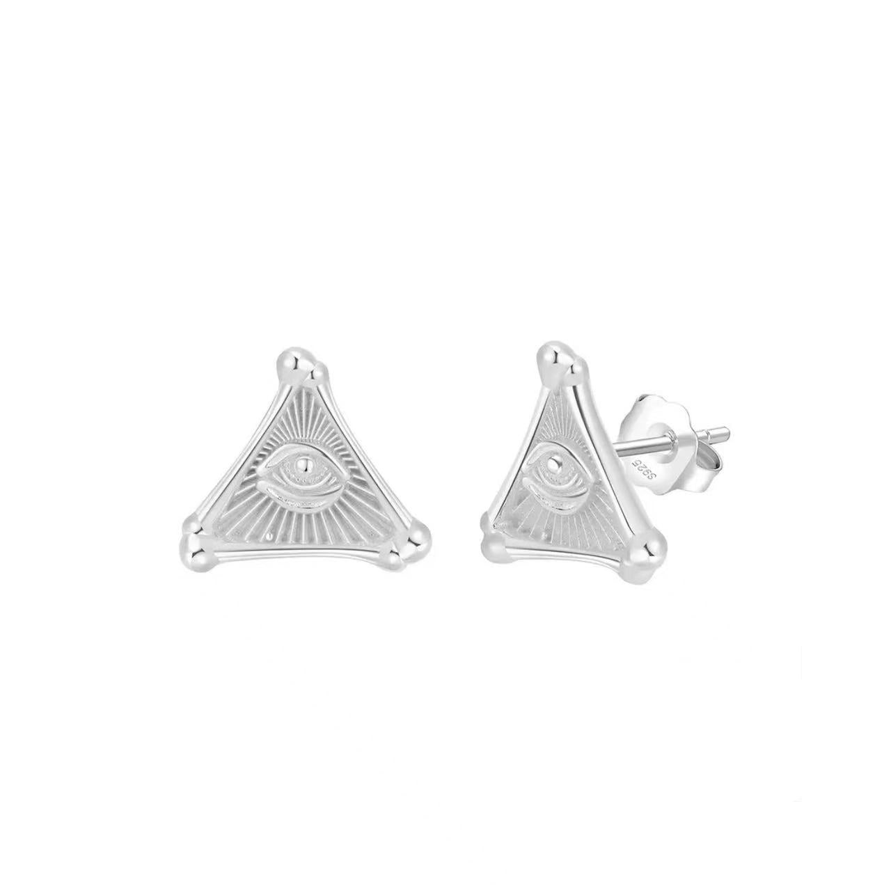 All-Seeing Eye Triangle Stud Earrings – Sterling Silver or Gold Plated