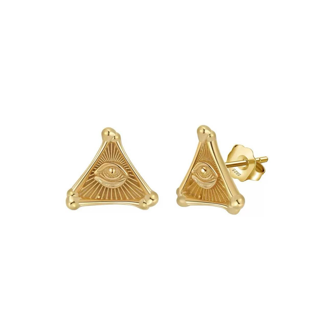 All-Seeing Eye Triangle Stud Earrings – Sterling Silver or Gold Plated