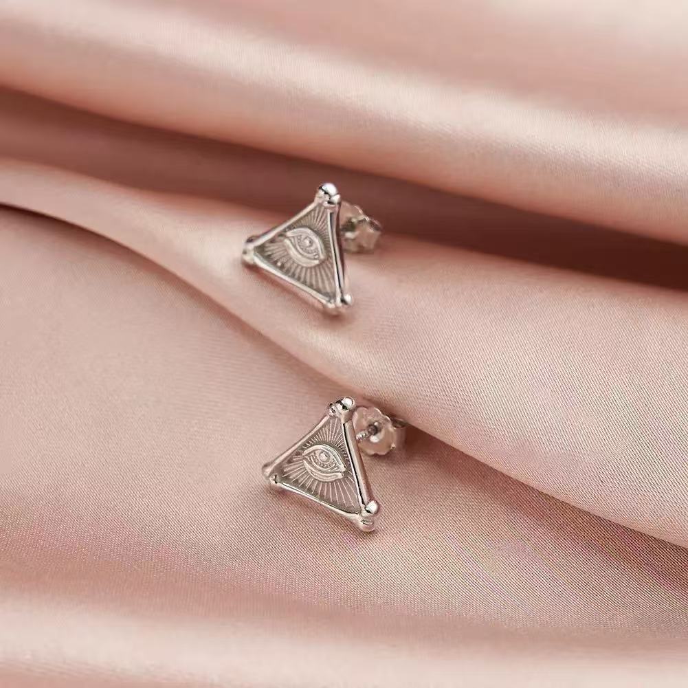 All-Seeing Eye Triangle Stud Earrings – Sterling Silver or Gold Plated