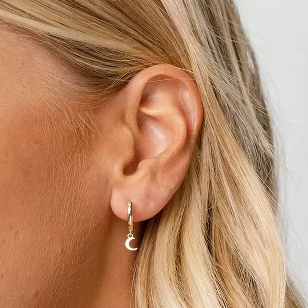 Moon Charm Drop Earrings – Sterling Silver or Gold Plated