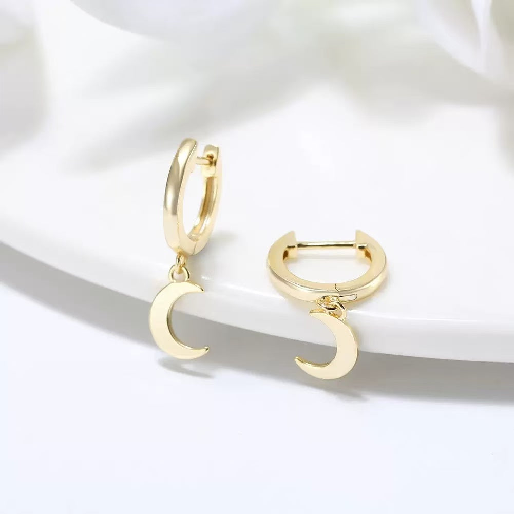 Moon Charm Drop Earrings – Sterling Silver or Gold Plated