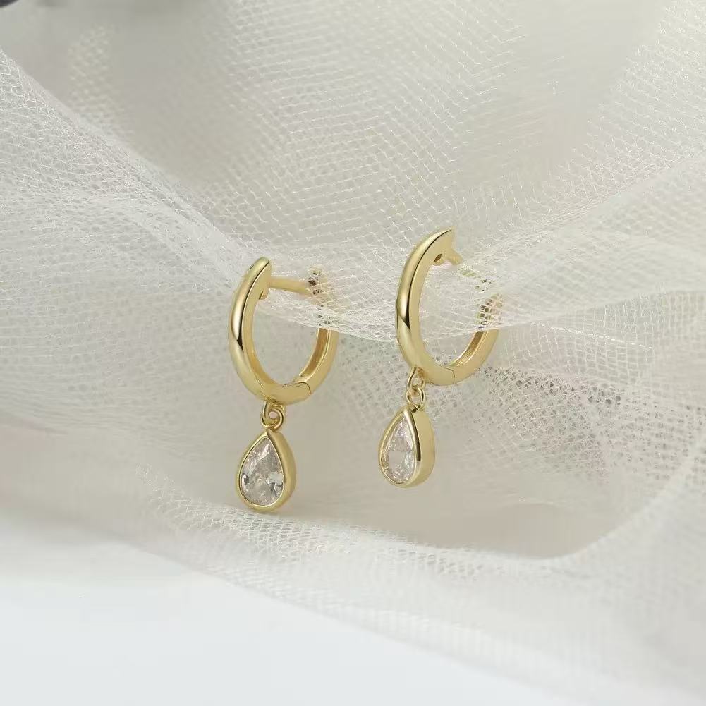 Teardrop Cubic Zirconia Dangle Earrings – Sterling Silver or Gold Plated