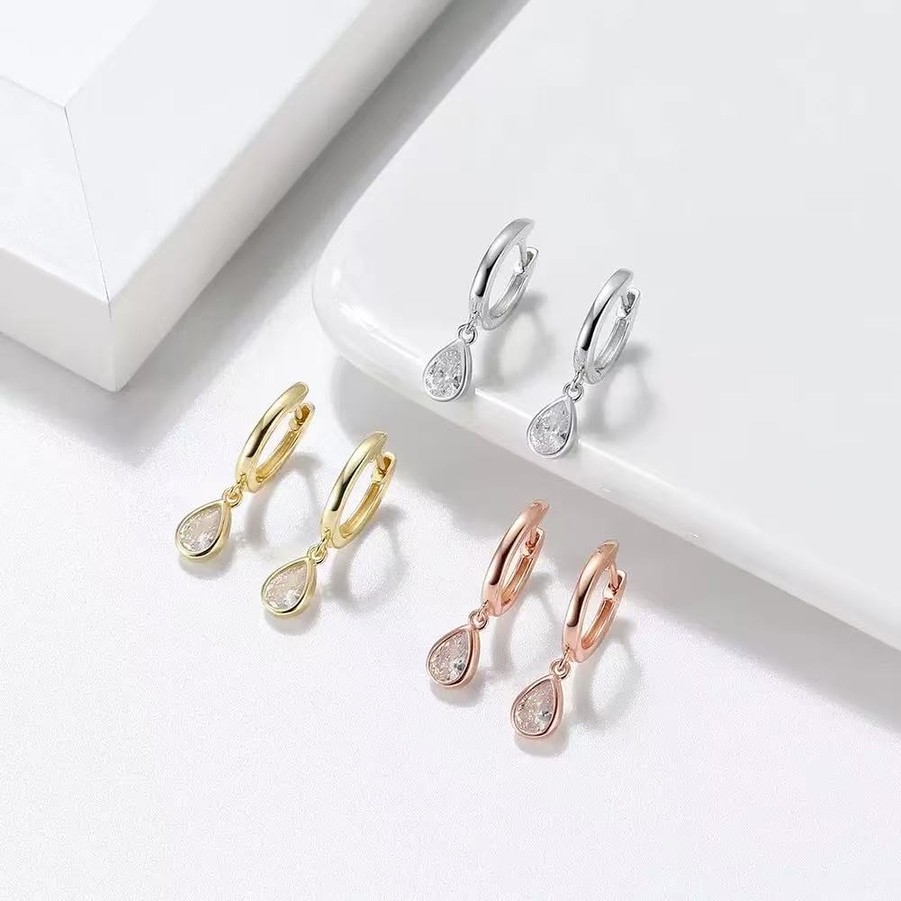 Teardrop Cubic Zirconia Dangle Earrings – Sterling Silver or Gold Plated