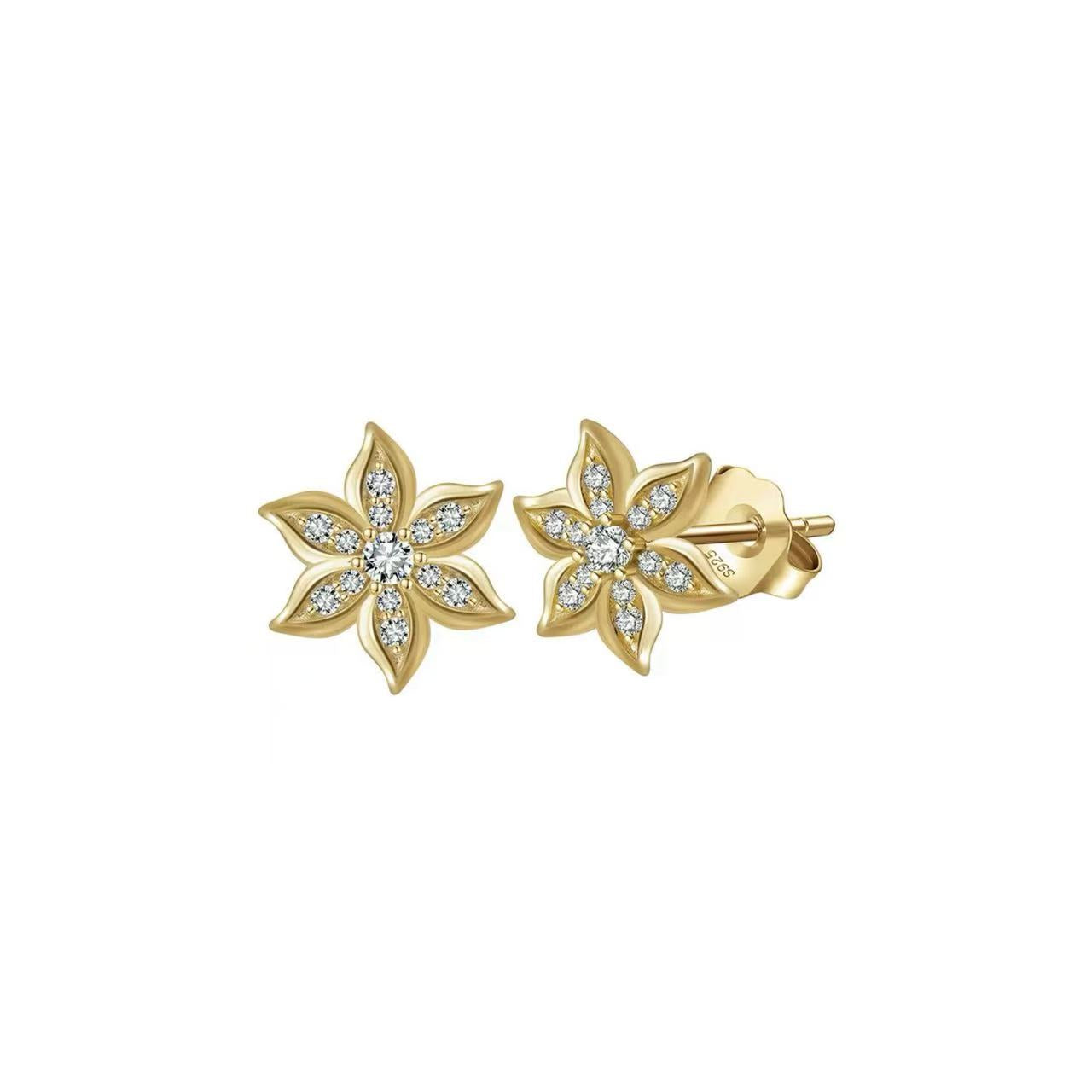 Floral Diamond Stud Earrings – Sterling Silver or Gold Vermeil | Dainty Flower Earrings