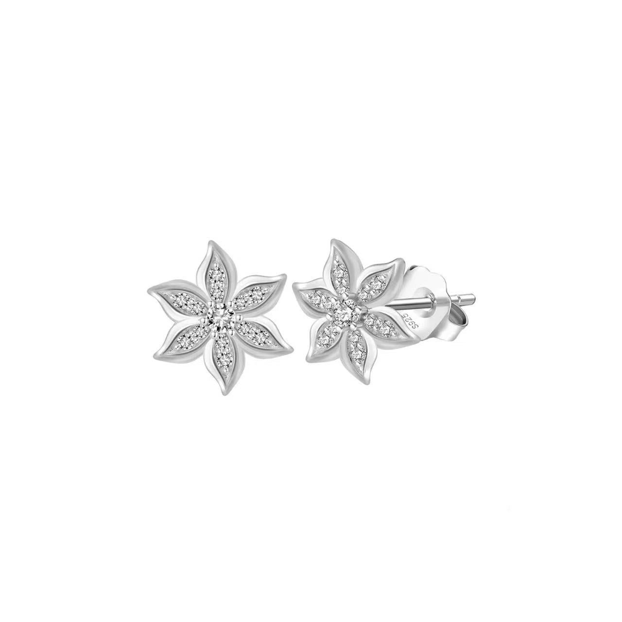 Floral Diamond Stud Earrings – Sterling Silver or Gold Vermeil | Dainty Flower Earrings