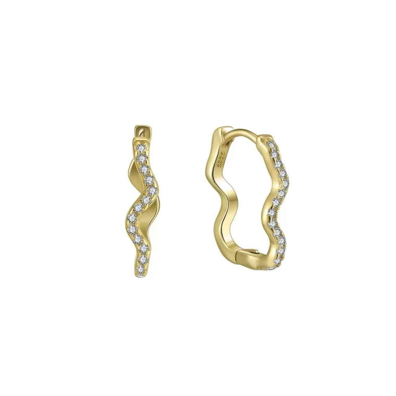 Wave Hoop Earrings – S925 Sterling Silver or Gold Vermeil with Cubic Zirconia