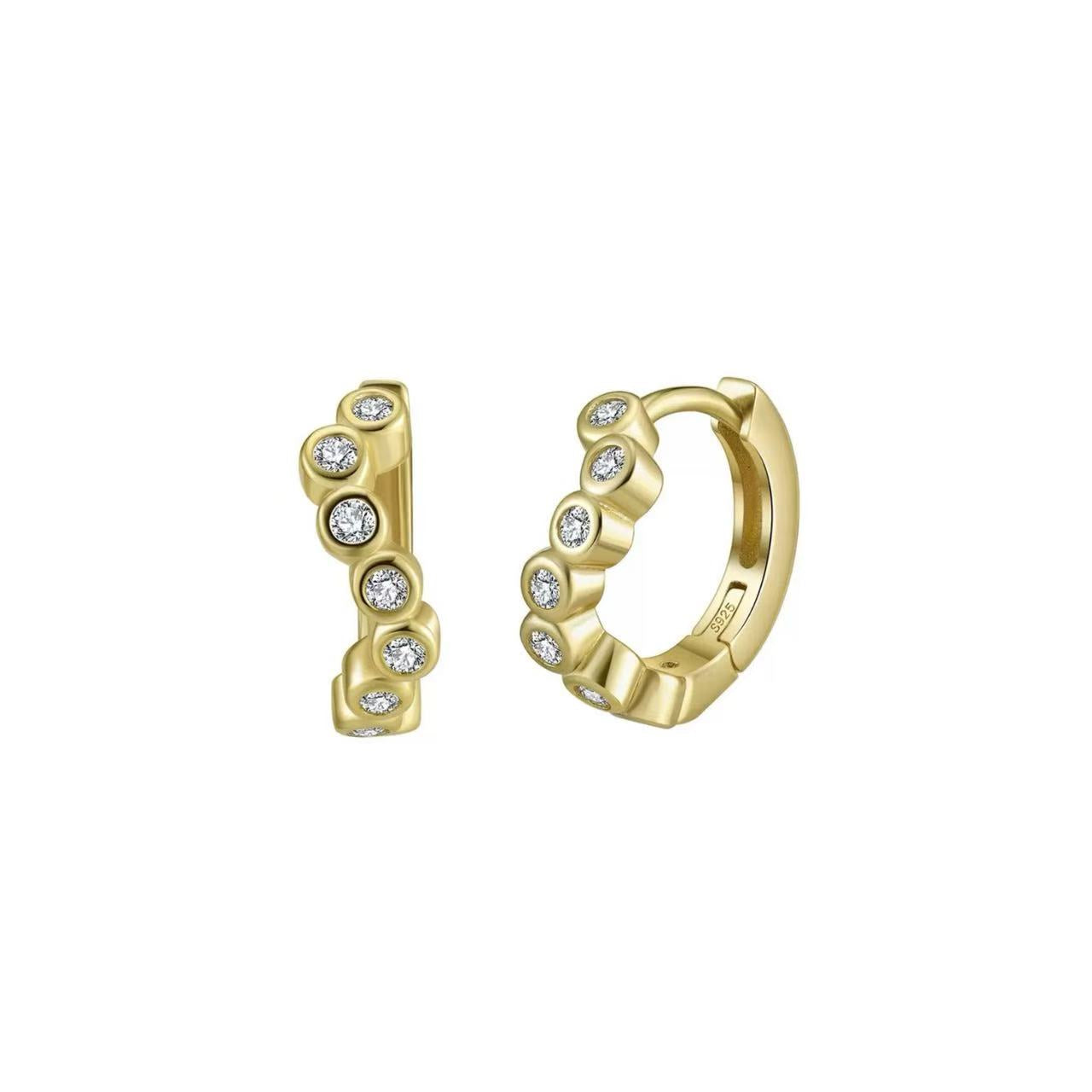 Bezel Set CZ Hoop Earrings – Minimalist Round Dot Huggie Hoops