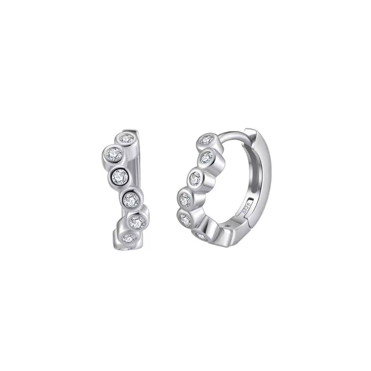 Bezel Set CZ Hoop Earrings – Minimalist Round Dot Huggie Hoops