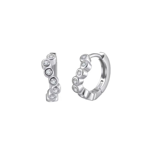 Bezel Set CZ Hoop Earrings – Minimalist Round Dot Huggie Hoops