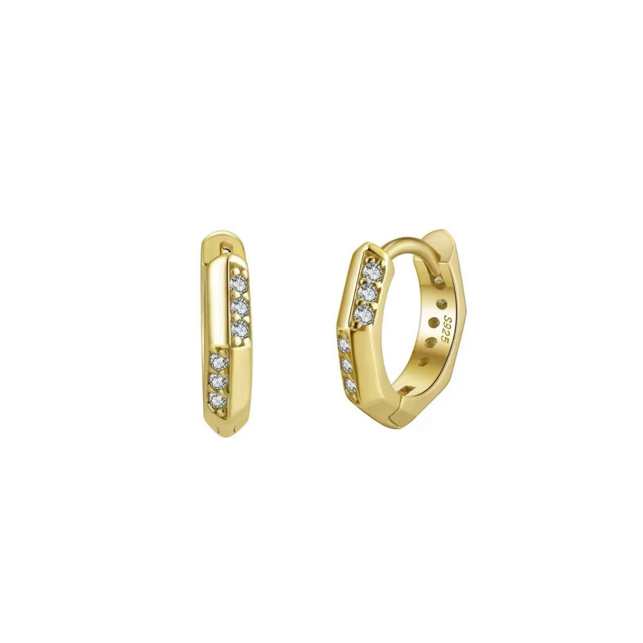 Hexagon Huggie Hoop Earrings – Sterling Silver or Gold Vermeil