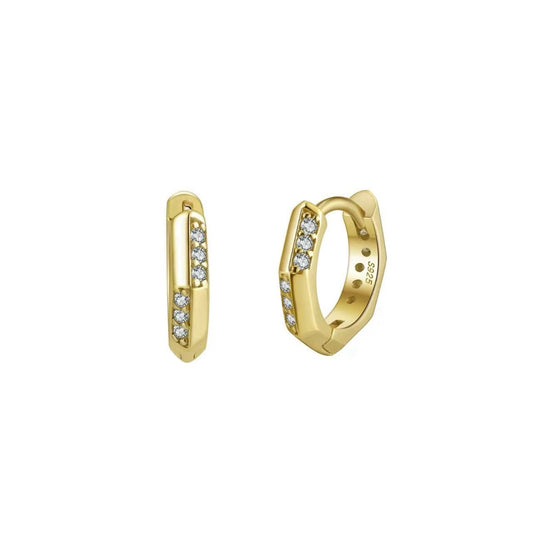 Hexagon Huggie Hoop Earrings – Sterling Silver or Gold Vermeil