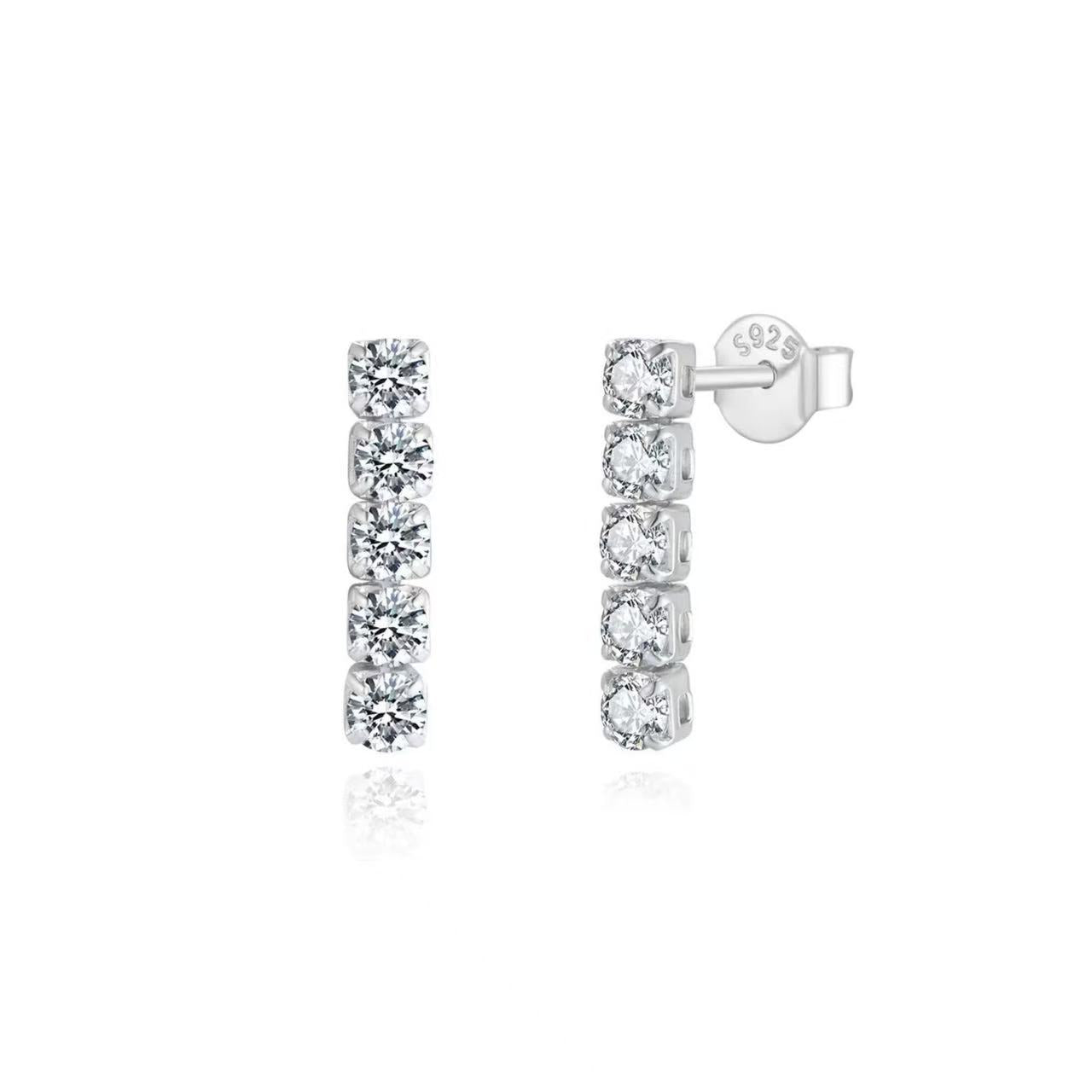 Elegant 5-Stone Vertical Bar Stud Earrings – Sterling Silver or Gold Plated