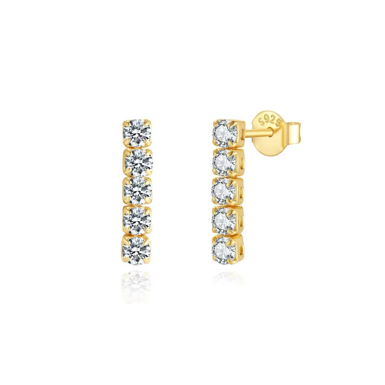 Elegant 5-Stone Vertical Bar Stud Earrings – Sterling Silver or Gold Plated