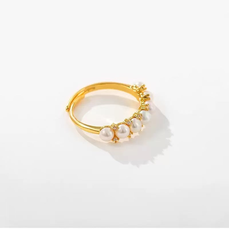 Petite Crown - Pearl Cluster Open Ring