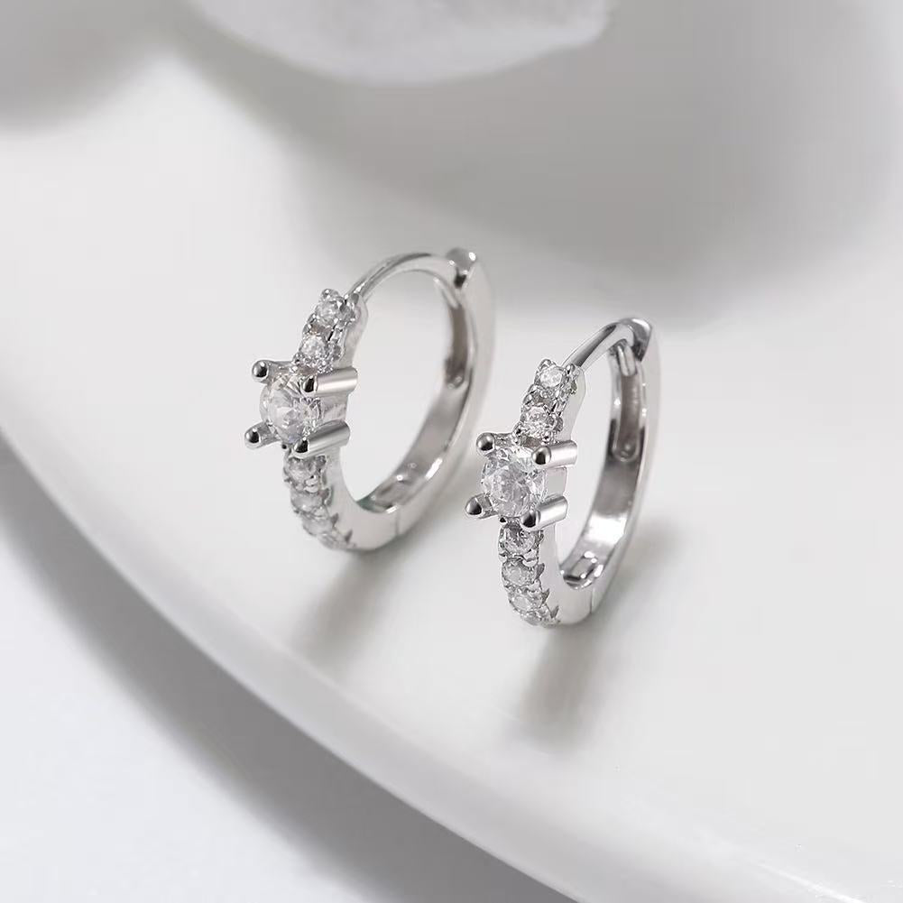 Elegant Sterling Silver Hoop Earrings with Center Stone – Gold Plated or Silver