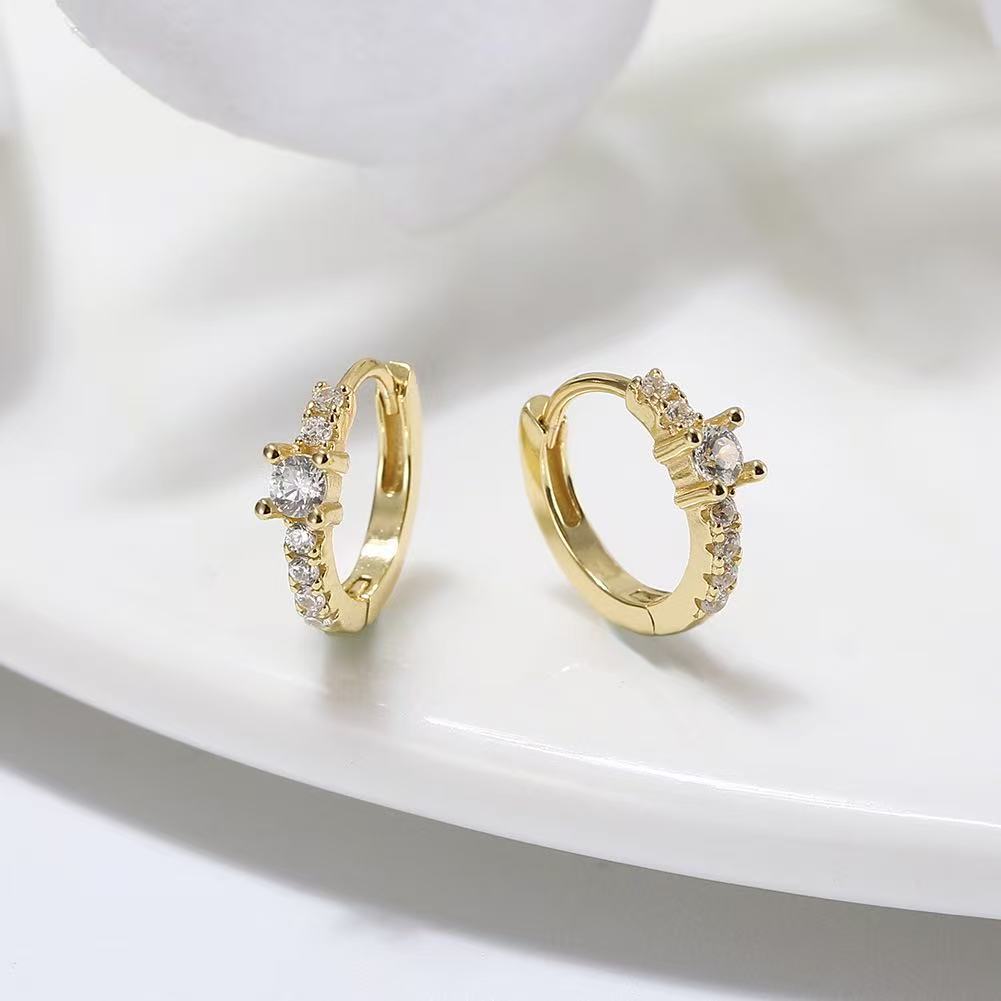 Elegant Sterling Silver Hoop Earrings with Center Stone – Gold Plated or Silver