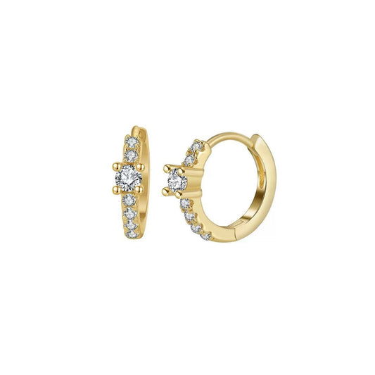 Elegant Sterling Silver Hoop Earrings with Center Stone – Gold Plated or Silver