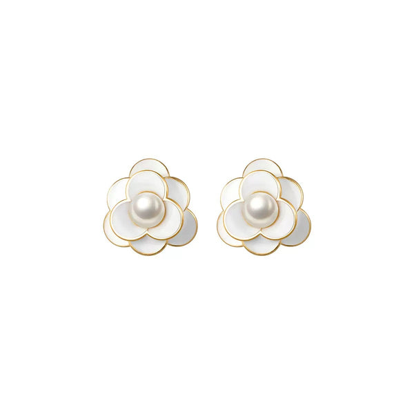 Camellia Bloom – Freshwater Pearl & S925 Silver Stud Earrings