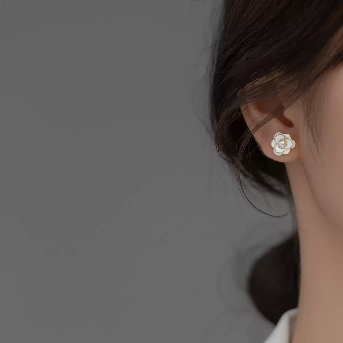 Camellia Bloom – Freshwater Pearl & S925 Silver Stud Earrings