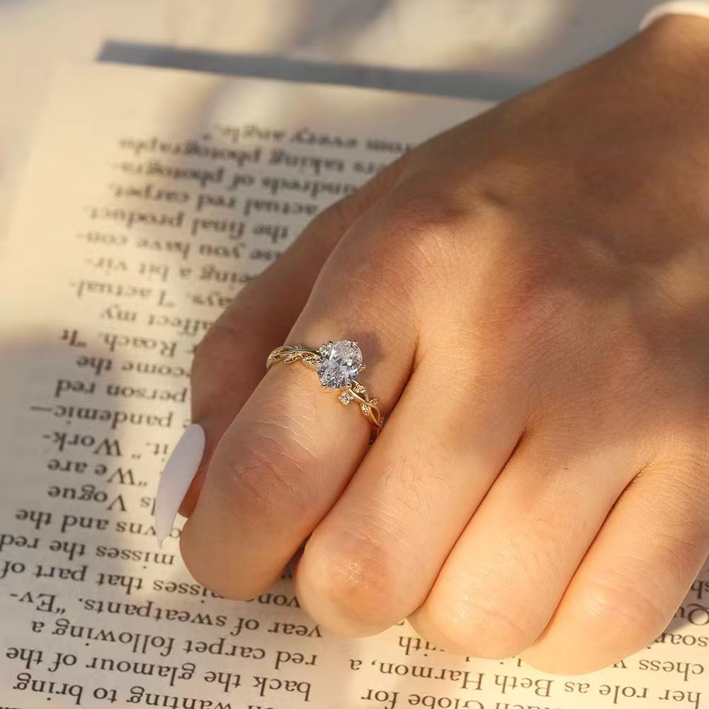 Blooming Elegance – Zircon & Sterling Silver Leaf Ring (Gold & Silver Options)