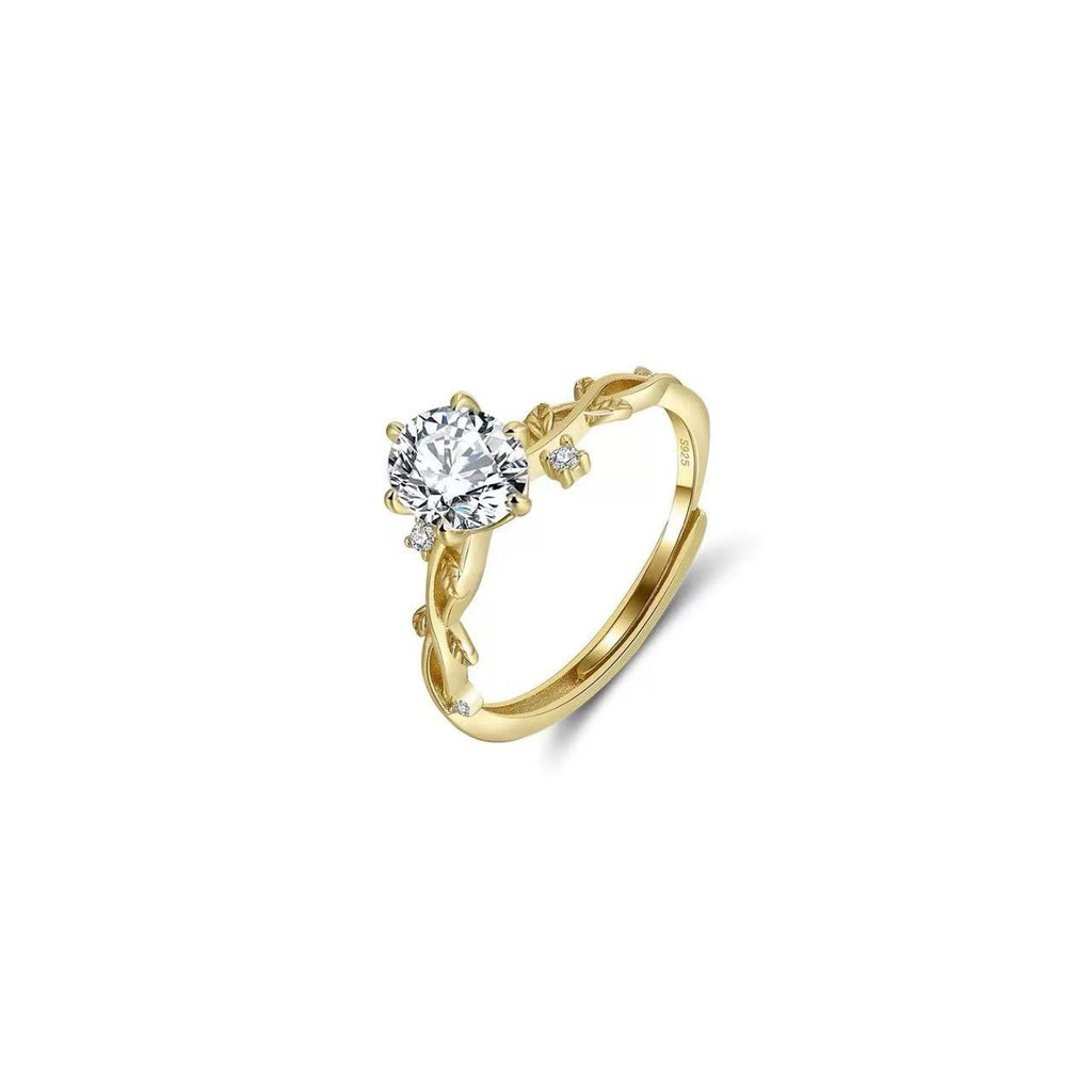 Blooming Elegance – Zircon & Sterling Silver Leaf Ring (Gold & Silver Options)