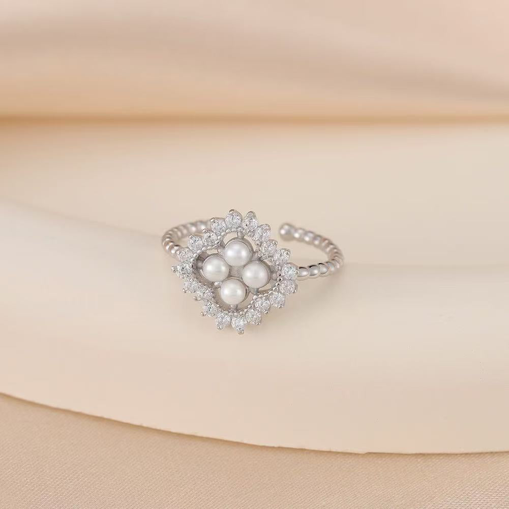 Regal Bloom – Freshwater Pearl & Sterling Silver Adjustable Ring (Gold & Silver Colors)
