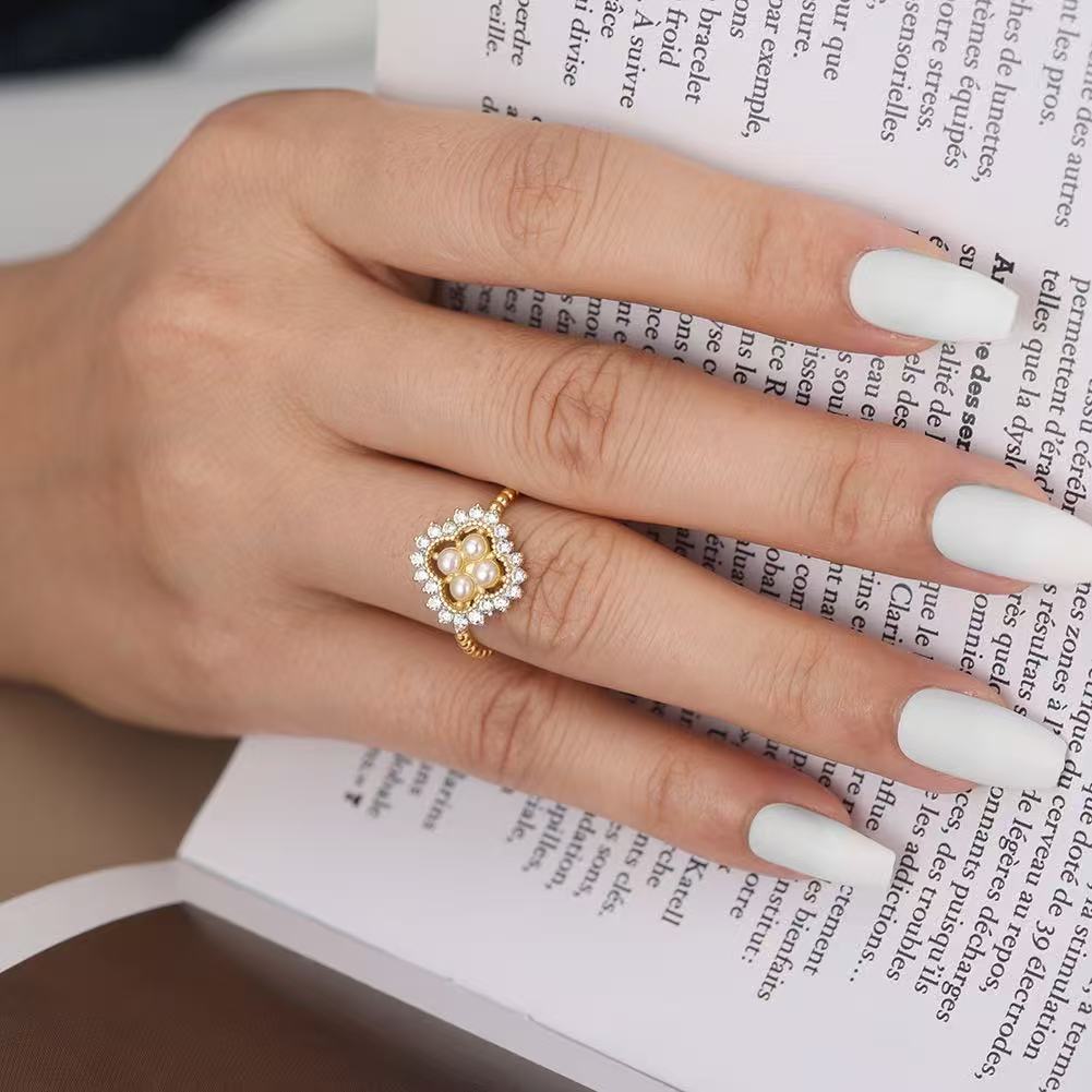 Regal Bloom – Freshwater Pearl & Sterling Silver Adjustable Ring (Gold & Silver Colors)