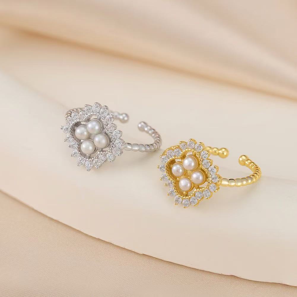 Regal Bloom – Freshwater Pearl & Sterling Silver Adjustable Ring (Gold & Silver Colors)