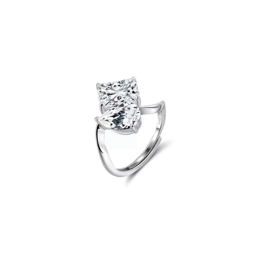 Radiant Duo – Sterling Silver & CZ Two-Stone Statement Ring (Gold & Silver Options)