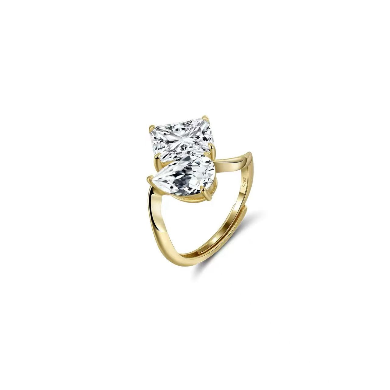 Radiant Duo – Sterling Silver & CZ Two-Stone Statement Ring (Gold & Silver Options)