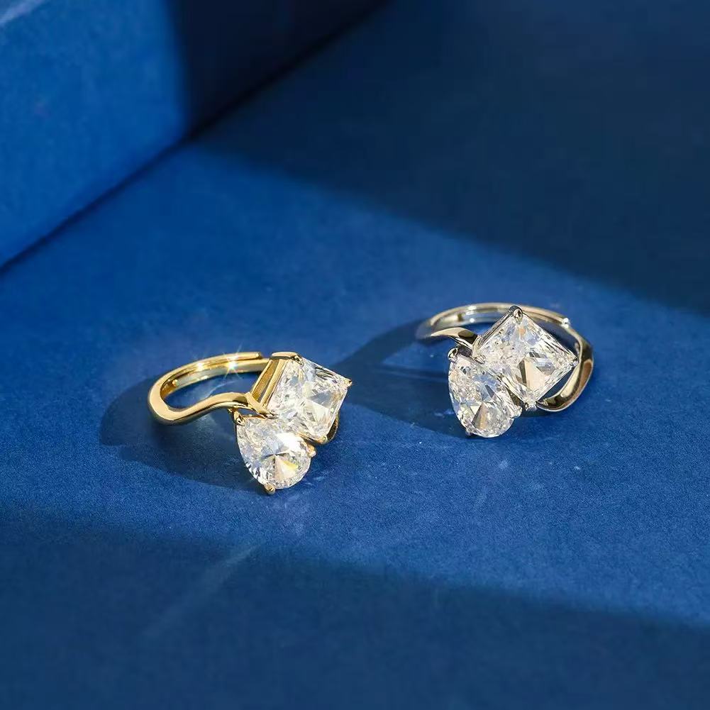 Radiant Duo – Sterling Silver & CZ Two-Stone Statement Ring (Gold & Silver Options)