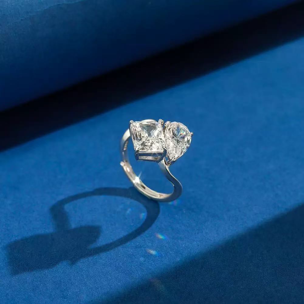 Radiant Duo – Sterling Silver & CZ Two-Stone Statement Ring (Gold & Silver Options)