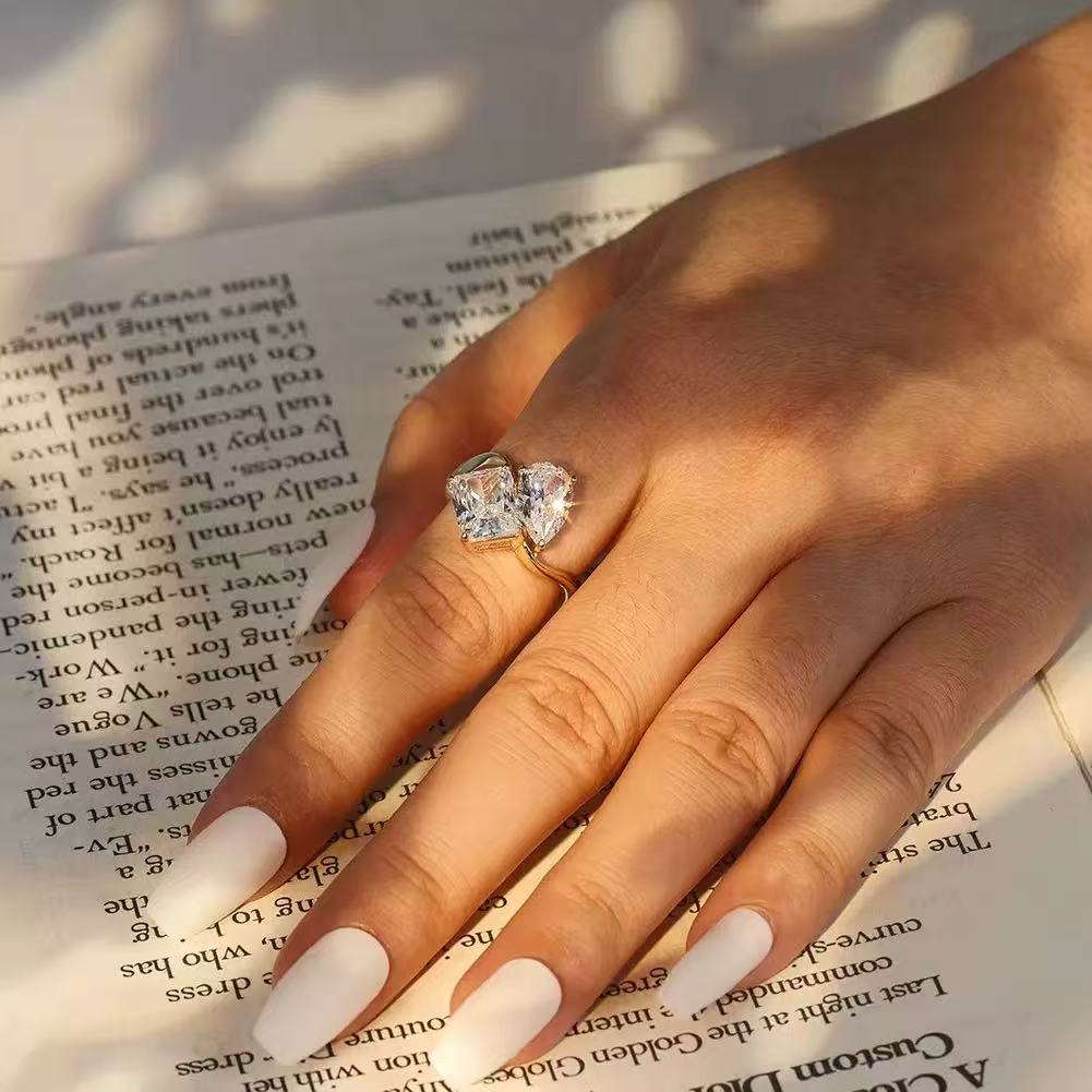 Radiant Duo – Sterling Silver & CZ Two-Stone Statement Ring (Gold & Silver Options)