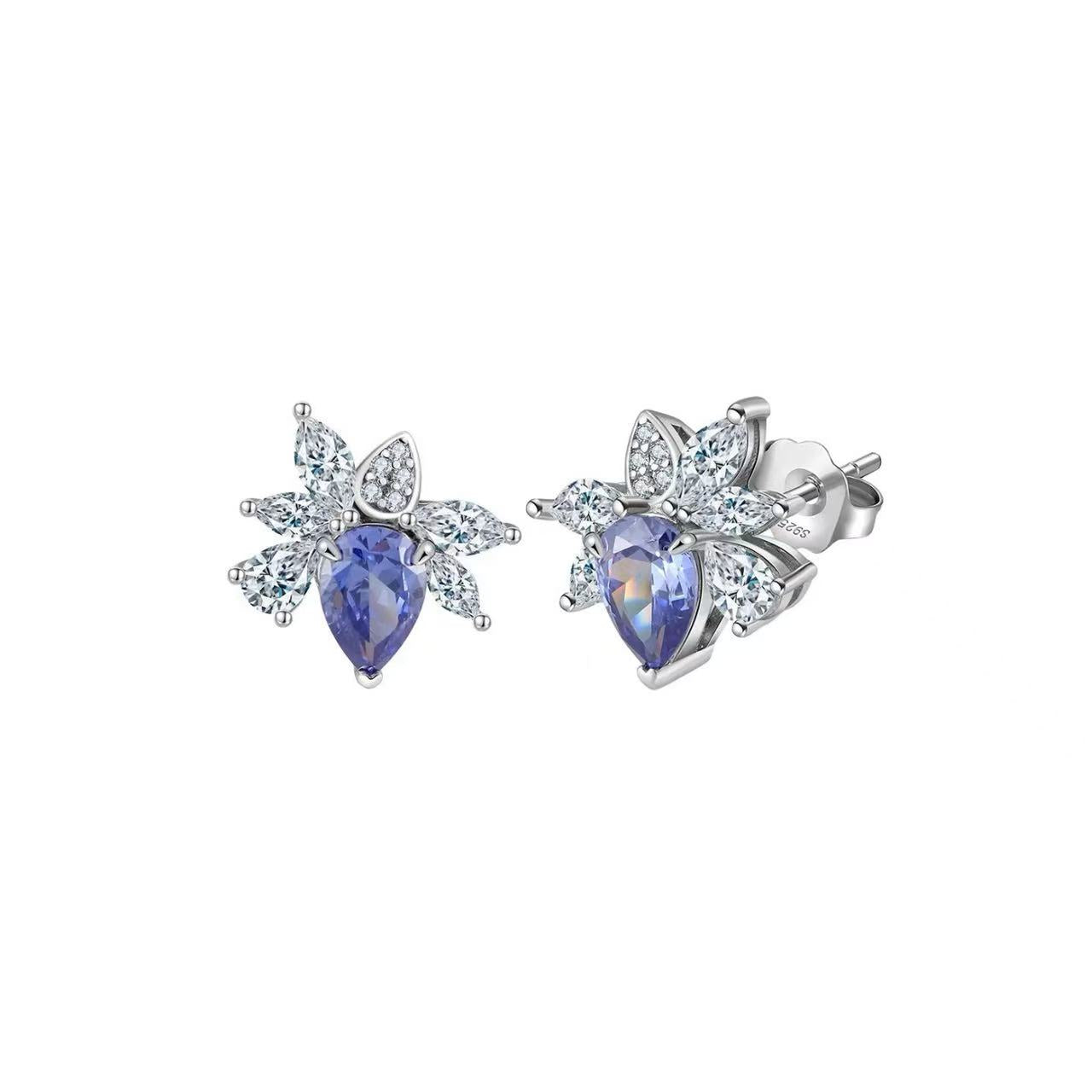 Radiant Blossom – Blue Sapphire & CZ Stud Earrings