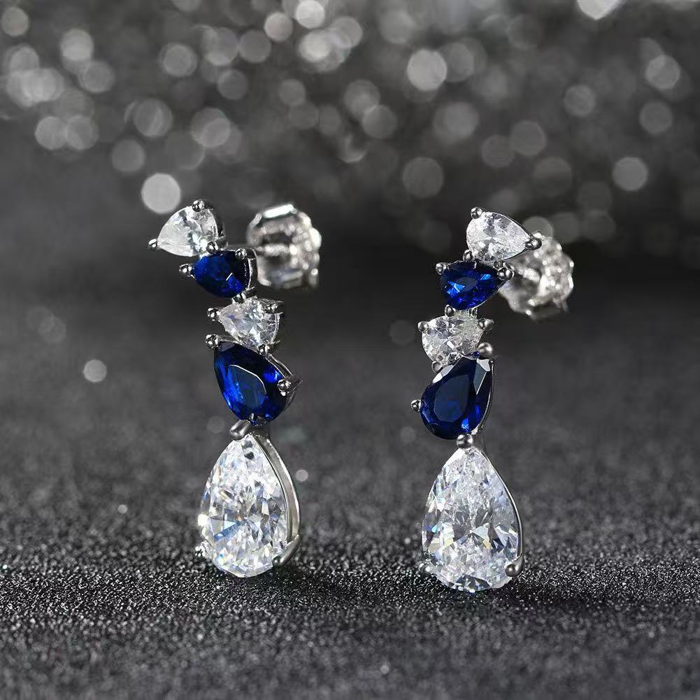 Eternal Blue – Sterling Silver, Sapphire & CZ Bridal Earrings