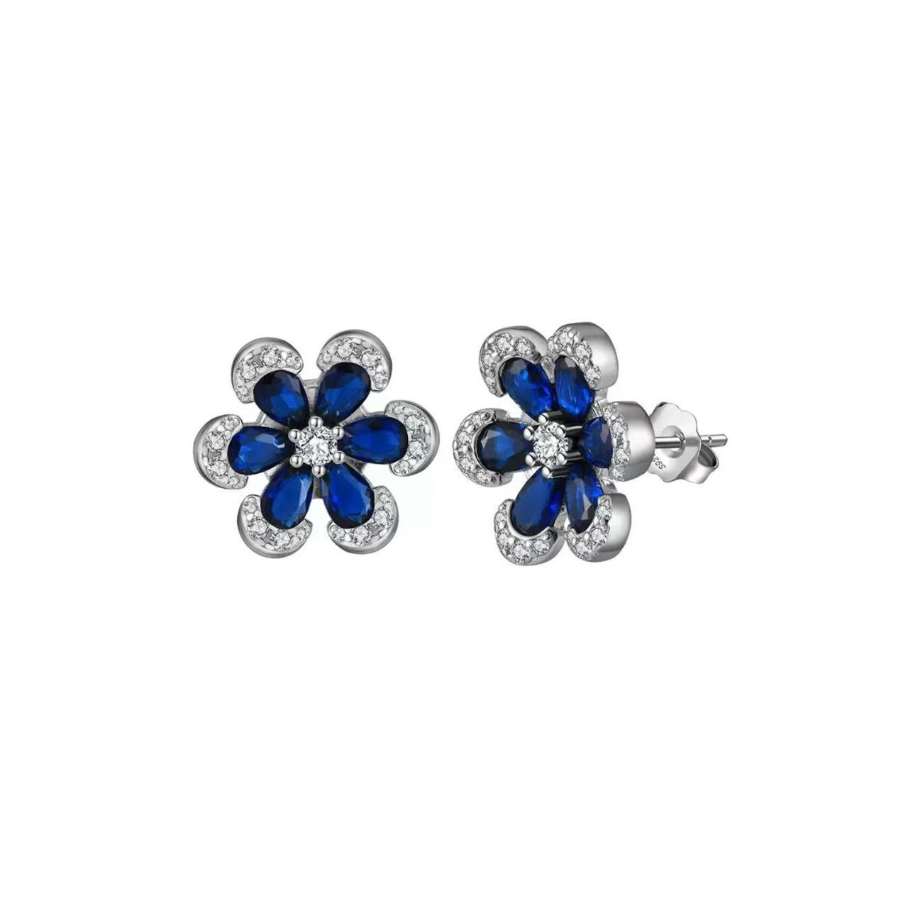 Floral Elegance – Sapphire & Sterling Silver Flower Stud Earrings