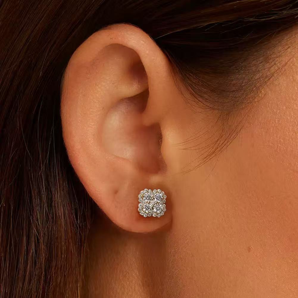 Radiant Bloom – Cubic Zirconia & Sterling Silver Cluster Stud Earrings (Gold & Silver)