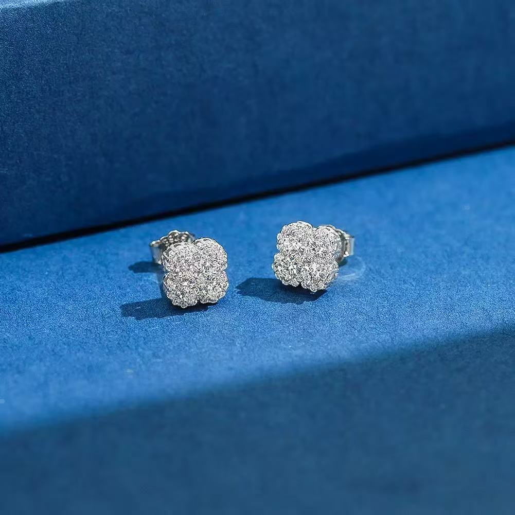 Radiant Bloom – Cubic Zirconia & Sterling Silver Cluster Stud Earrings (Gold & Silver)