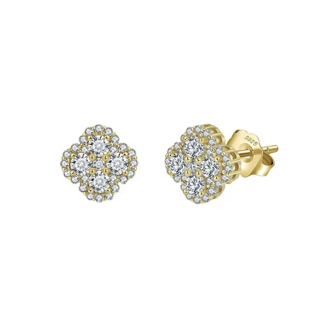Radiant Bloom – Cubic Zirconia & Sterling Silver Cluster Stud Earrings (Gold & Silver)