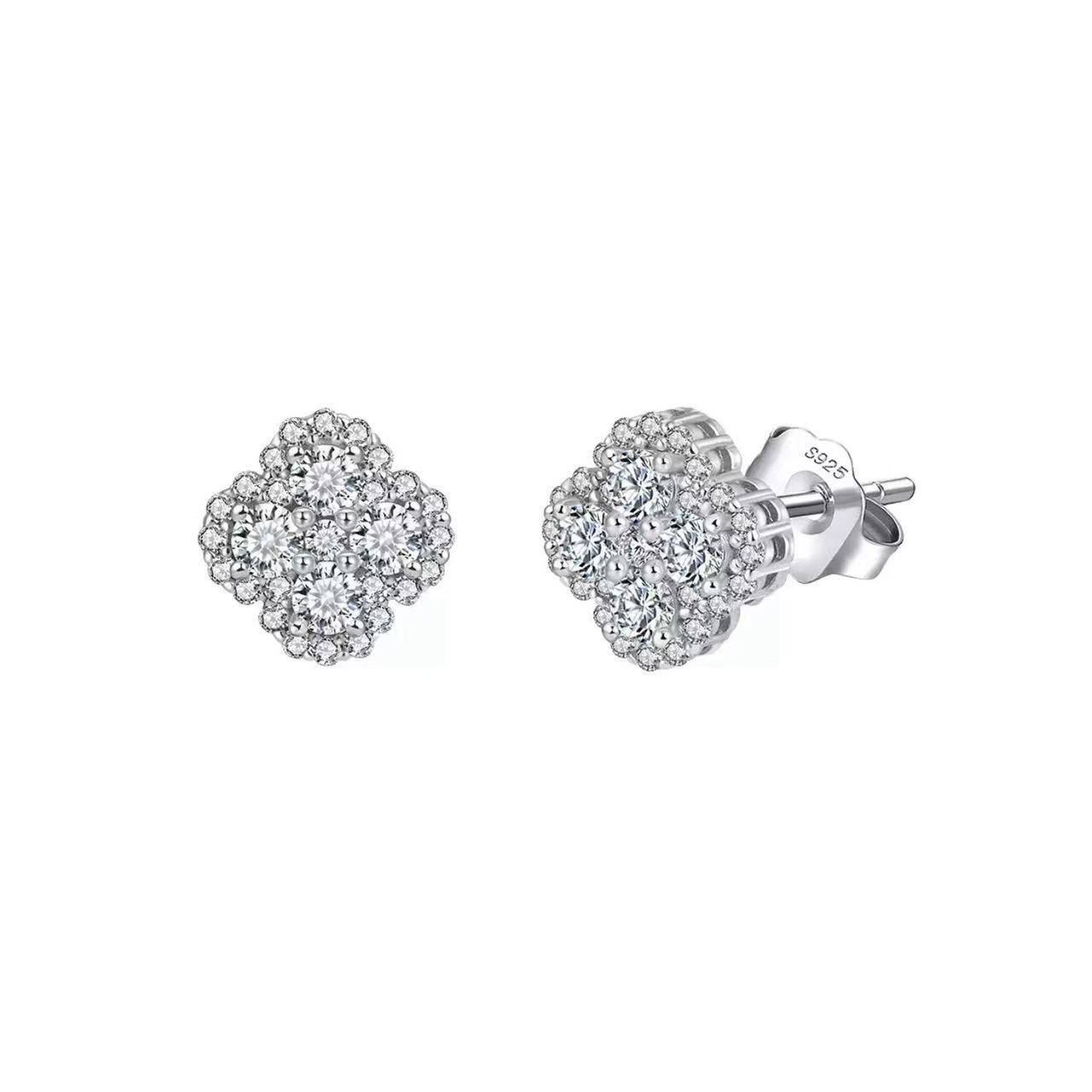Radiant Bloom – Cubic Zirconia & Sterling Silver Cluster Stud Earrings (Gold & Silver)