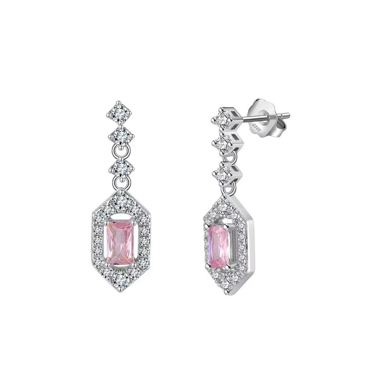 Radiant Charm – Pink Cubic Zirconia & Sterling Silver Drop Earrings
