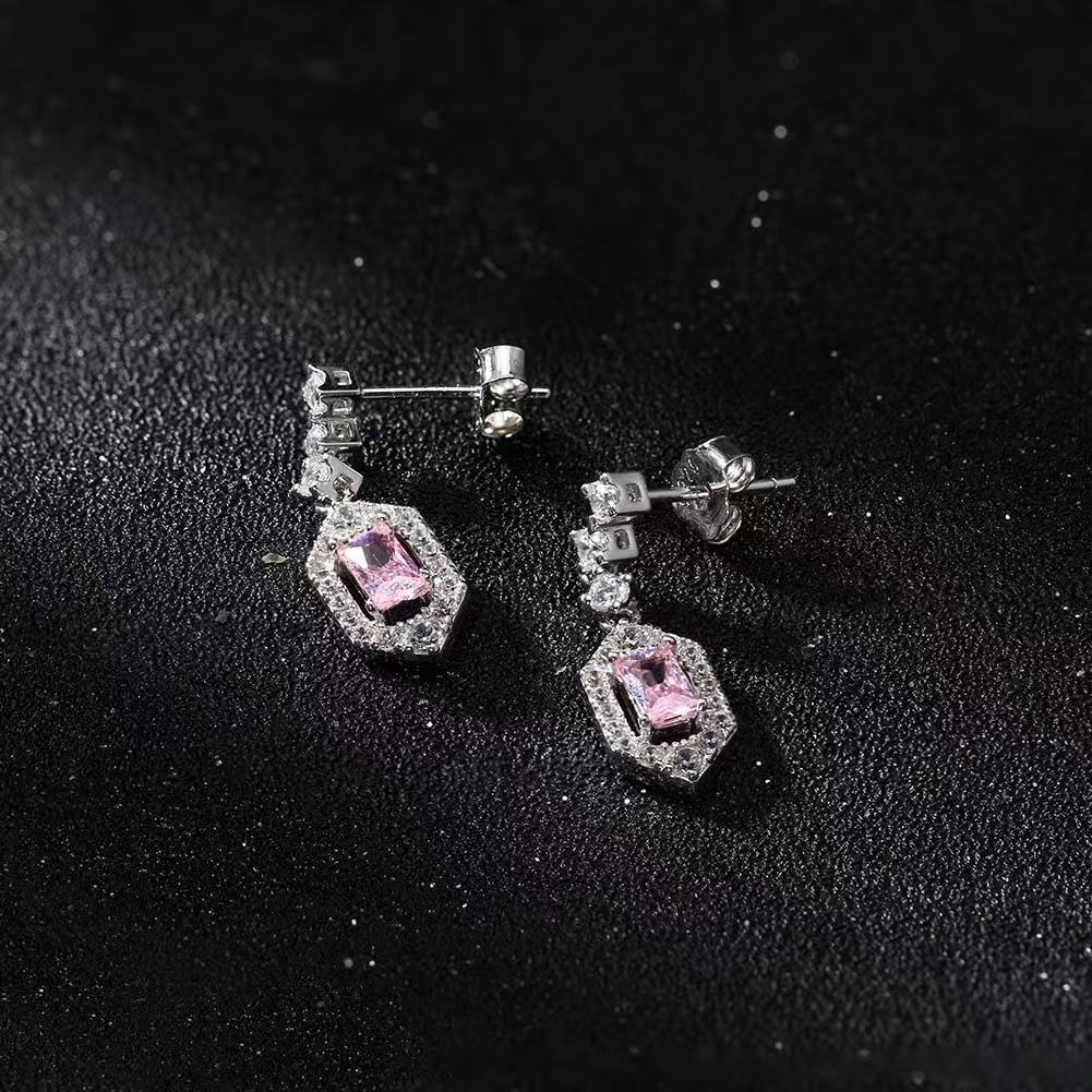 Radiant Charm – Pink Cubic Zirconia & Sterling Silver Drop Earrings