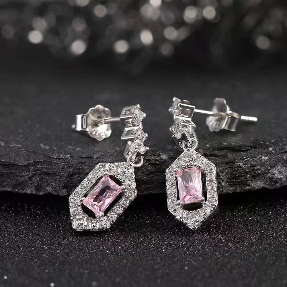 Radiant Charm – Pink Cubic Zirconia & Sterling Silver Drop Earrings