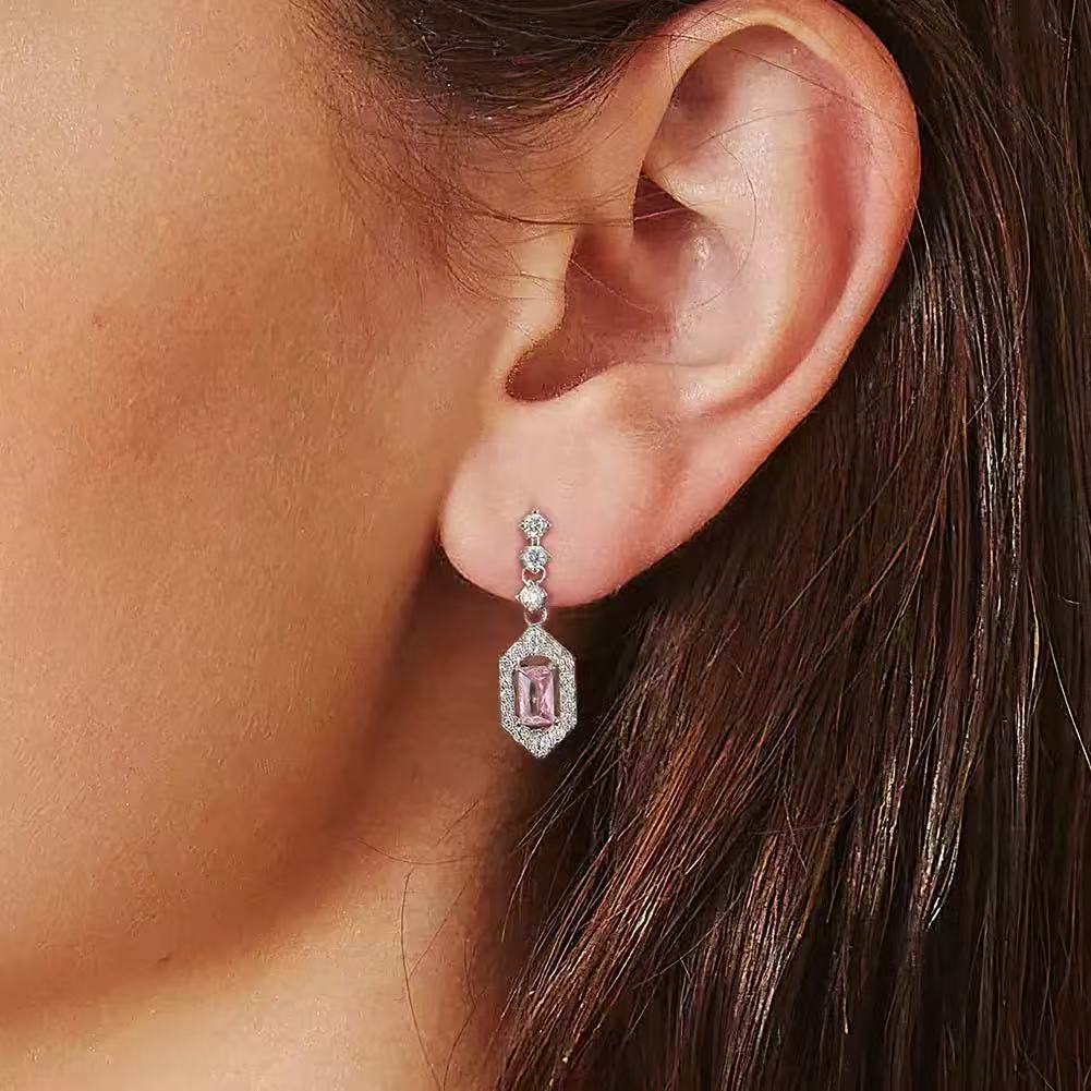 Radiant Charm – Pink Cubic Zirconia & Sterling Silver Drop Earrings