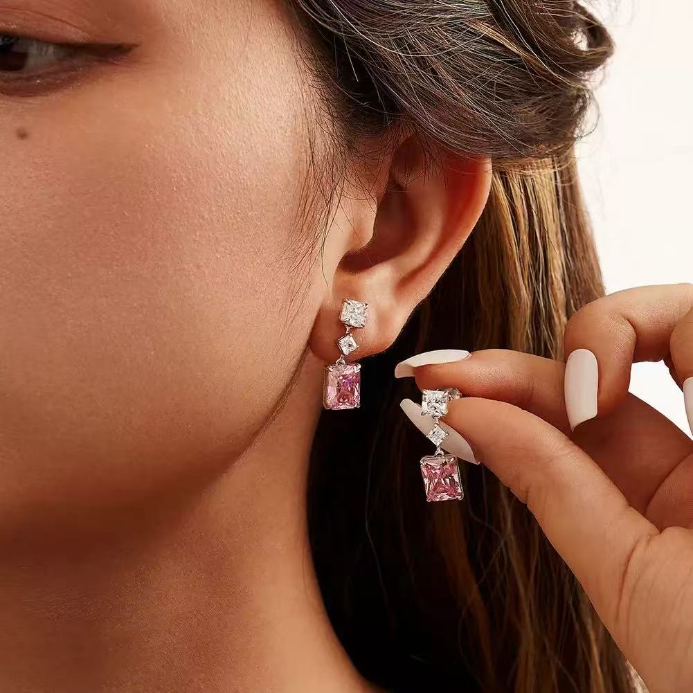 Radiant Charm – Pink AAAA CZ & Sterling Silver Drop Earrings