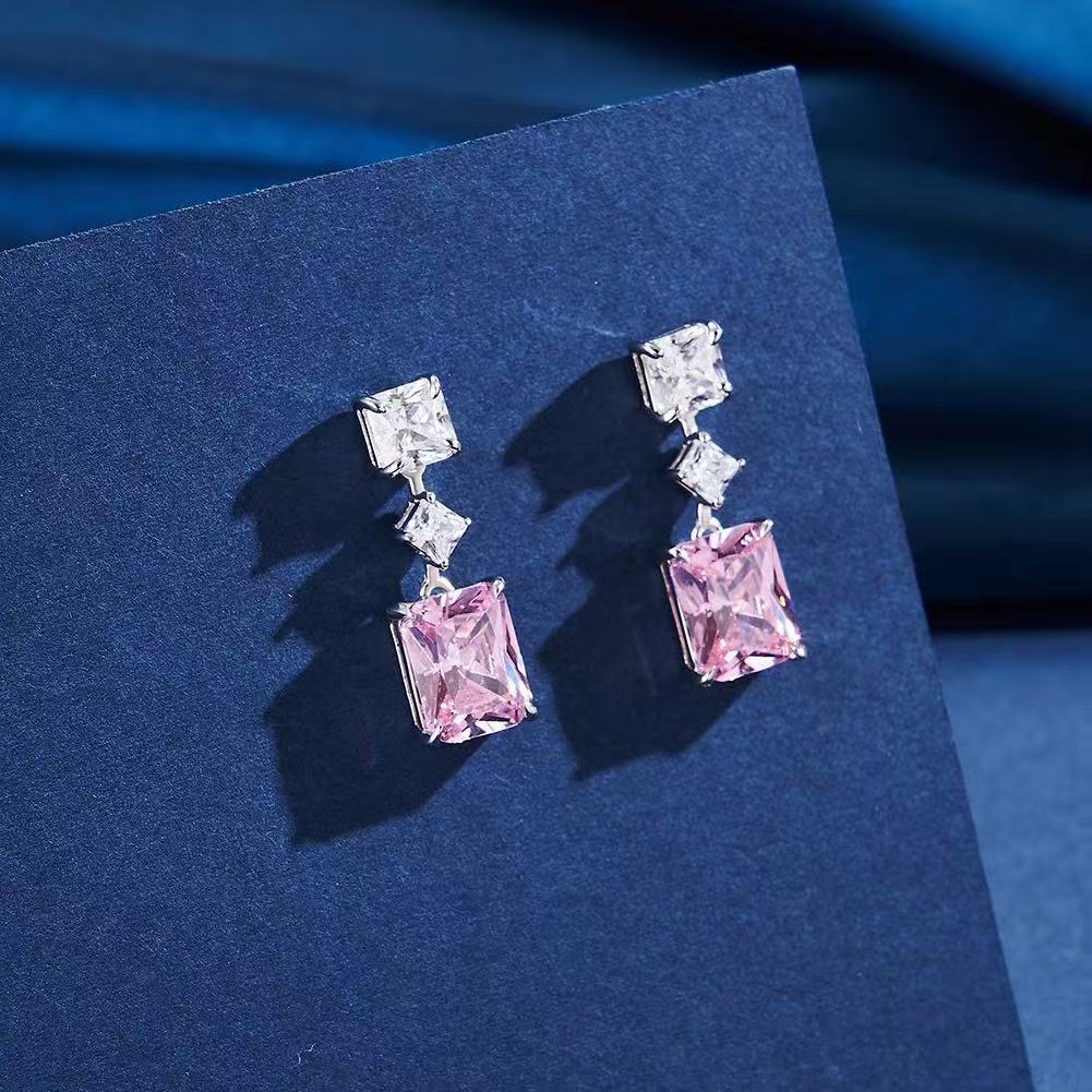 Radiant Charm – Pink AAAA CZ & Sterling Silver Drop Earrings