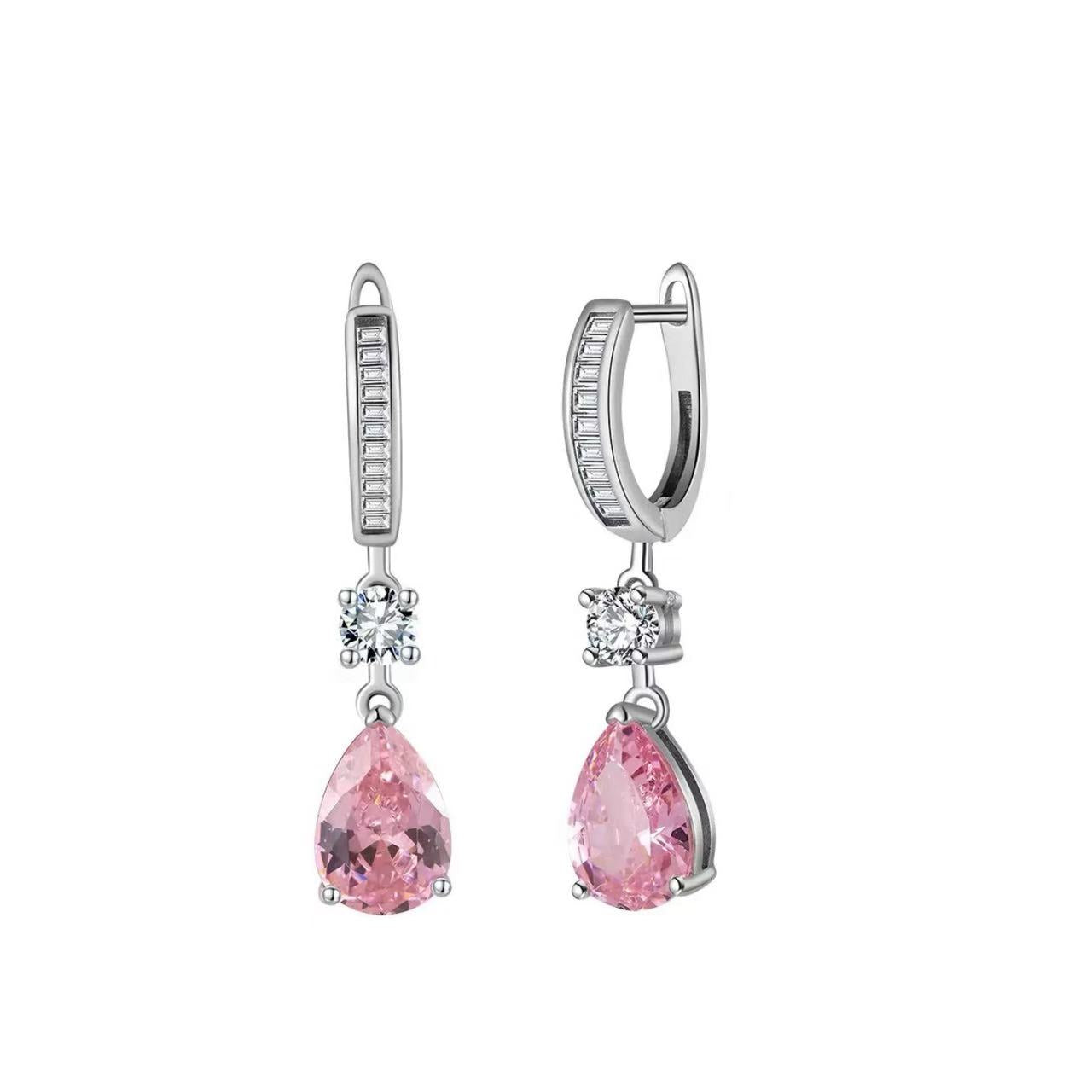 Blush Elegance – Pink AAAA CZ & Sterling Silver Drop Earrings