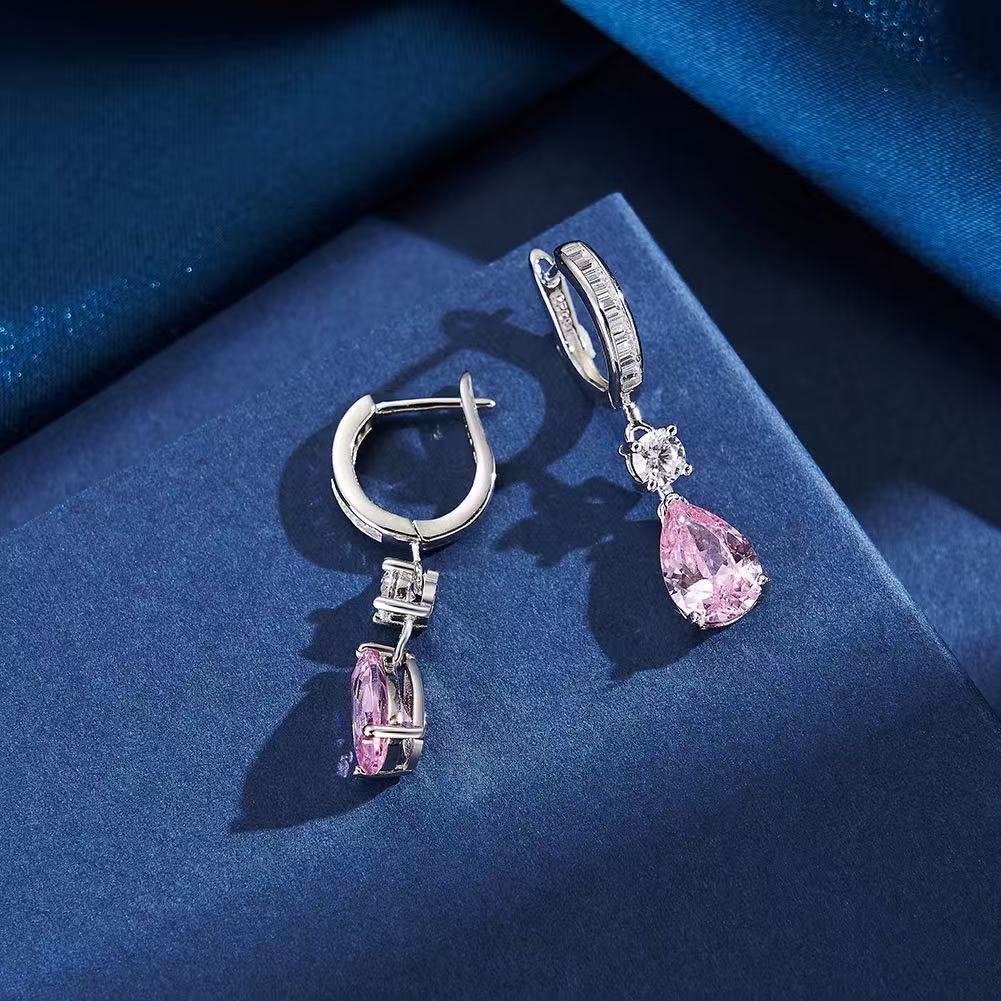 Blush Elegance – Pink AAAA CZ & Sterling Silver Drop Earrings
